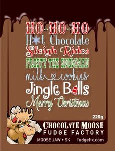 Fudge 220g Clamshell Christmas "Ho Ho Ho hot choc, sleigh, frosty, milk, jingle, merry"