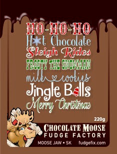 Fudge 220g Clamshell Christmas "Ho Ho Ho hot choc, sleigh, frosty, milk, jingle, merry"