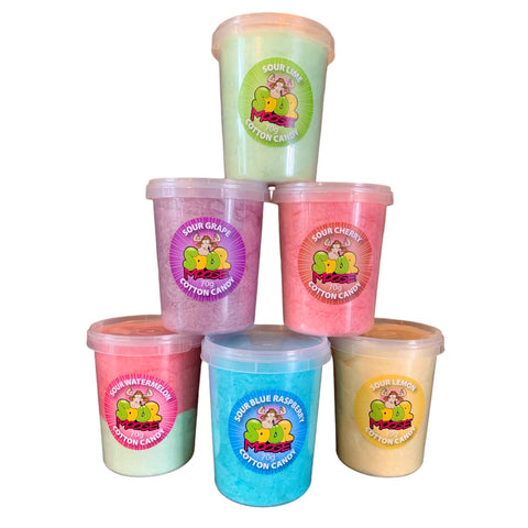 NEW PRE-PACK SOUR  COTTON CANDY ASSORTED FLAVORS  70G. 1 LITRE SET OF 36