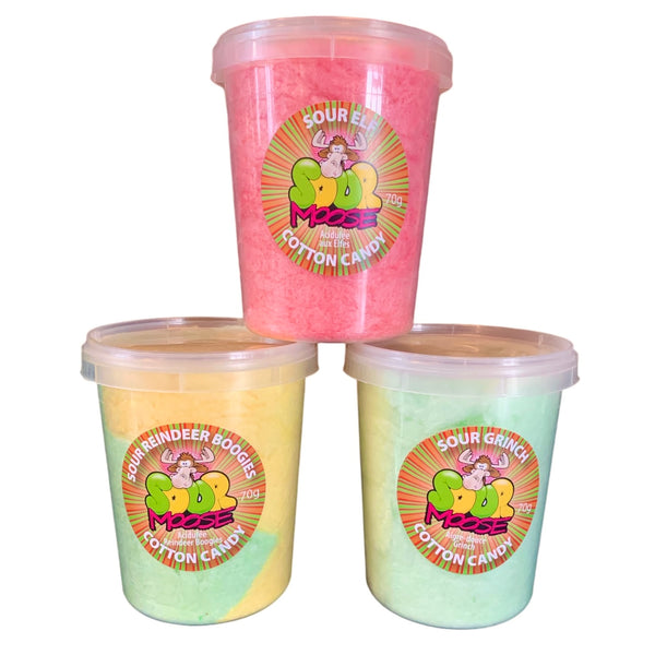 NEW SOUR REINDEER BOOGIES CHRISTMAS COTTON CANDY. 70G. 1 LITRE SET OF 6