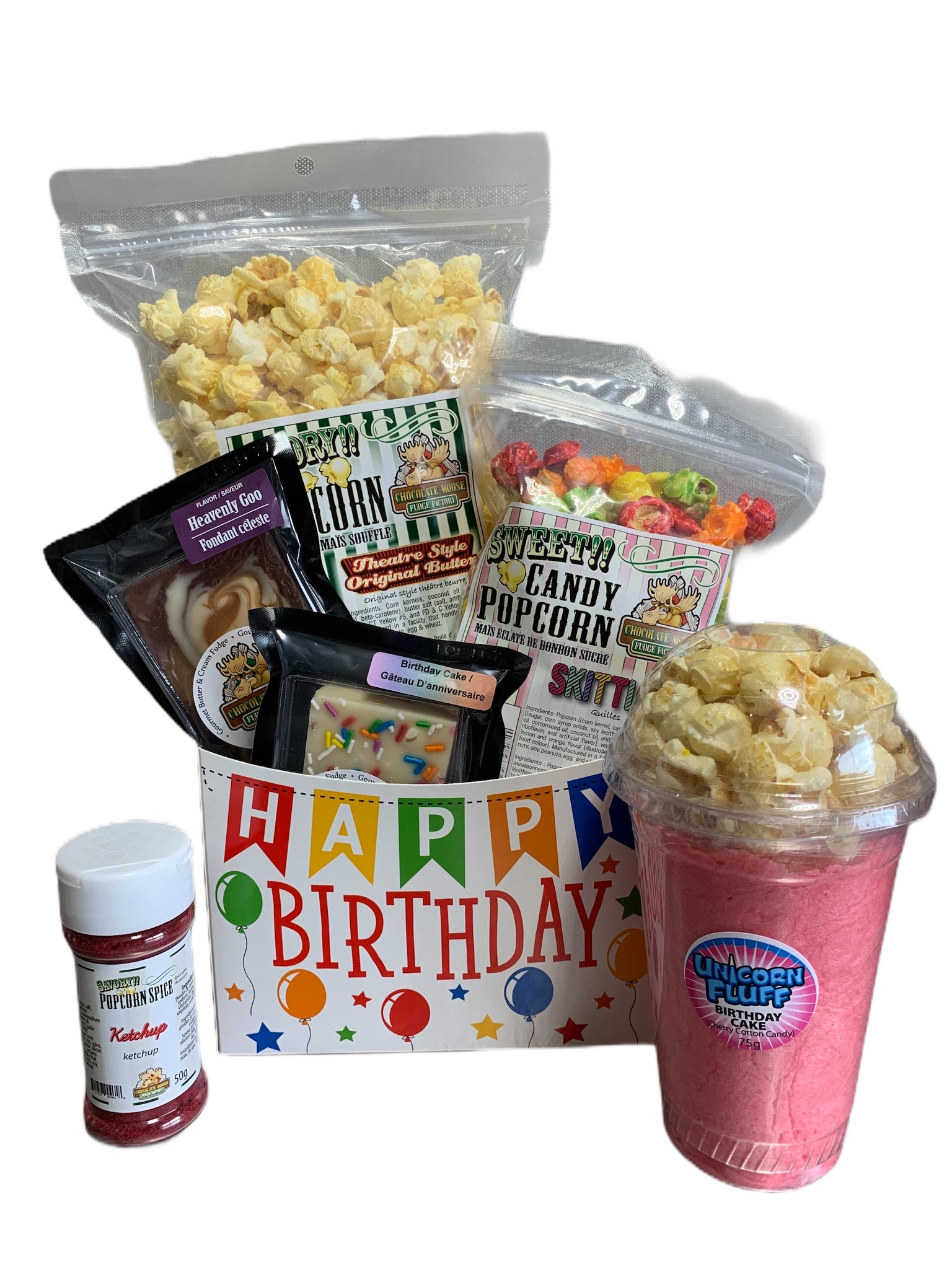Happy Birthday $45 Fudge & Popcorn Gift Basket