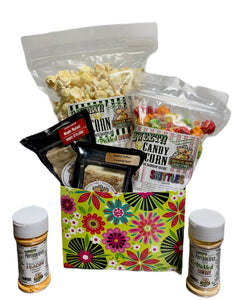 Retro Flower Power $40 Fudge/Popcorn Gift Basket