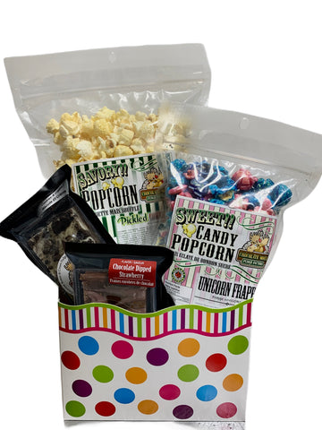 Polka Dots $35 Fudge/Popcorn Gift Basket