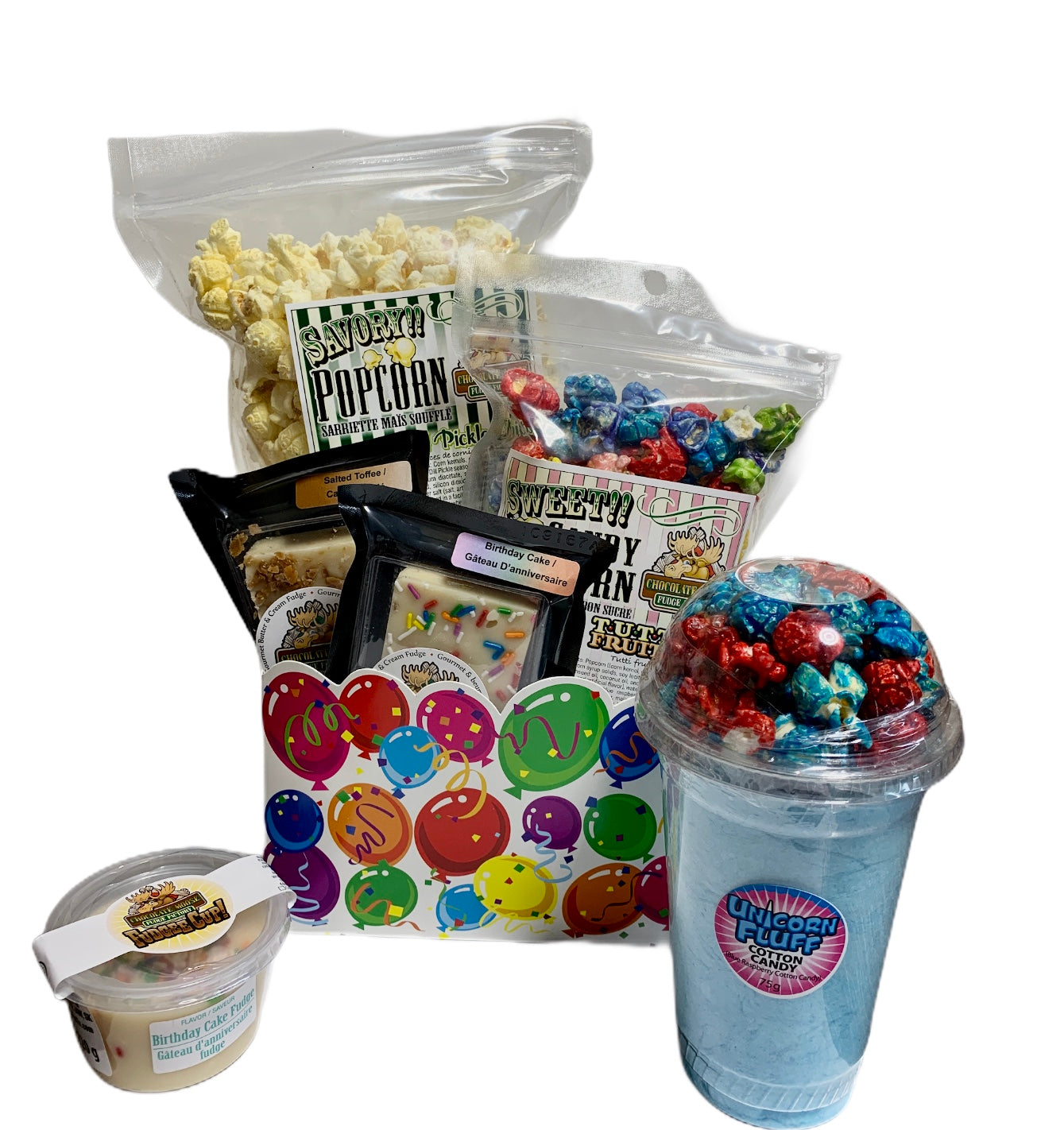 Birthday Balloons $45 Fudge/Popcorn Basket