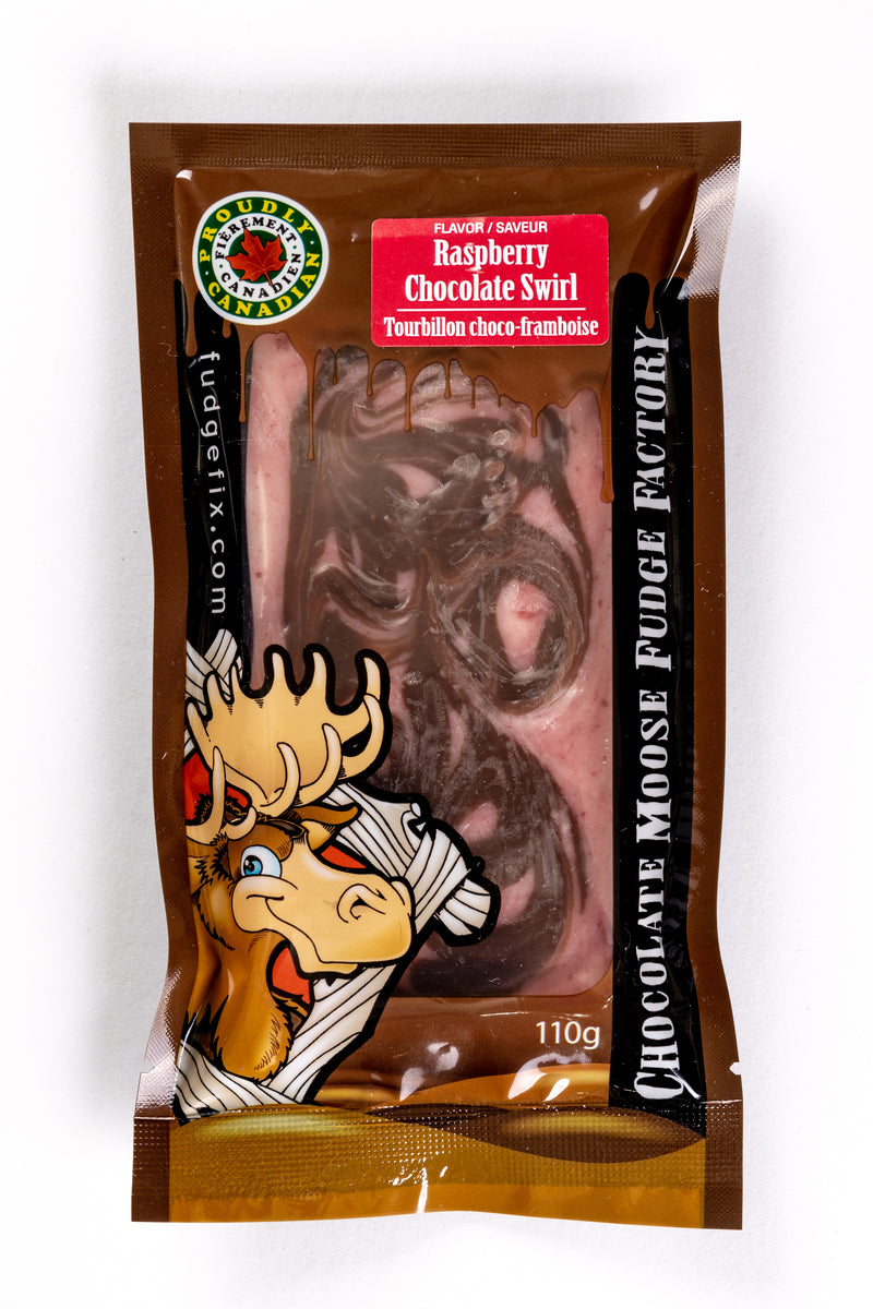 Raspberry Chocolate Swirl 110g Fudge Bar Chocolate Moose Fudge Factory